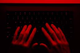 Woman typing on keyboard, woman in cyber